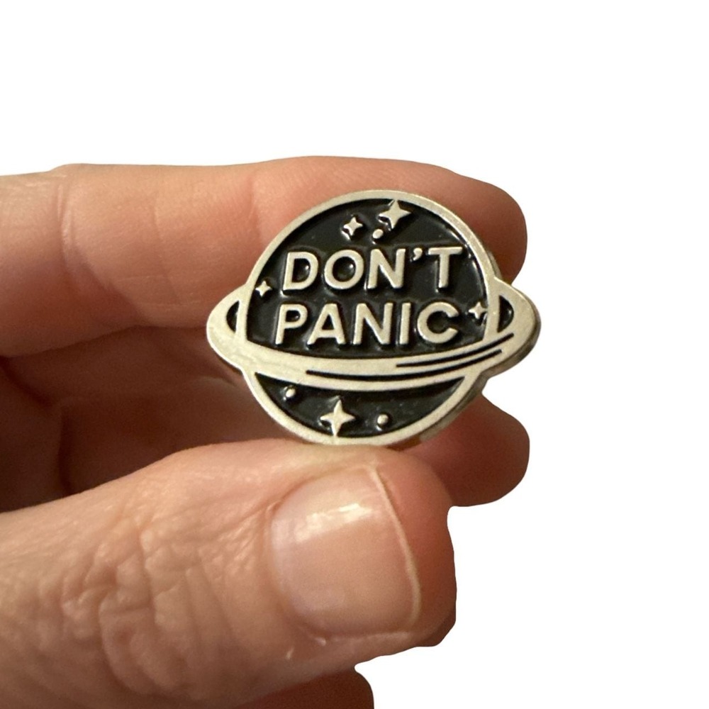 Hitchhikers Guide To The Galaxy Don't Panic Planet Enamel Lapel Pin teacher gift